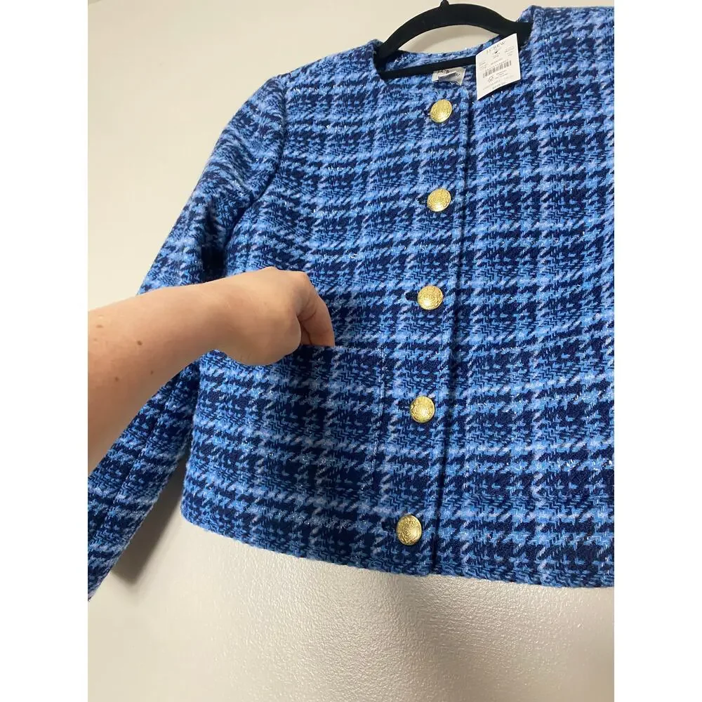 NWT J. CREW JACKET LADY BLAZER BLUE GOLD TWEED CLASSIC PREPPY WORK OFFICE CASUAL - Picture 12 of 16